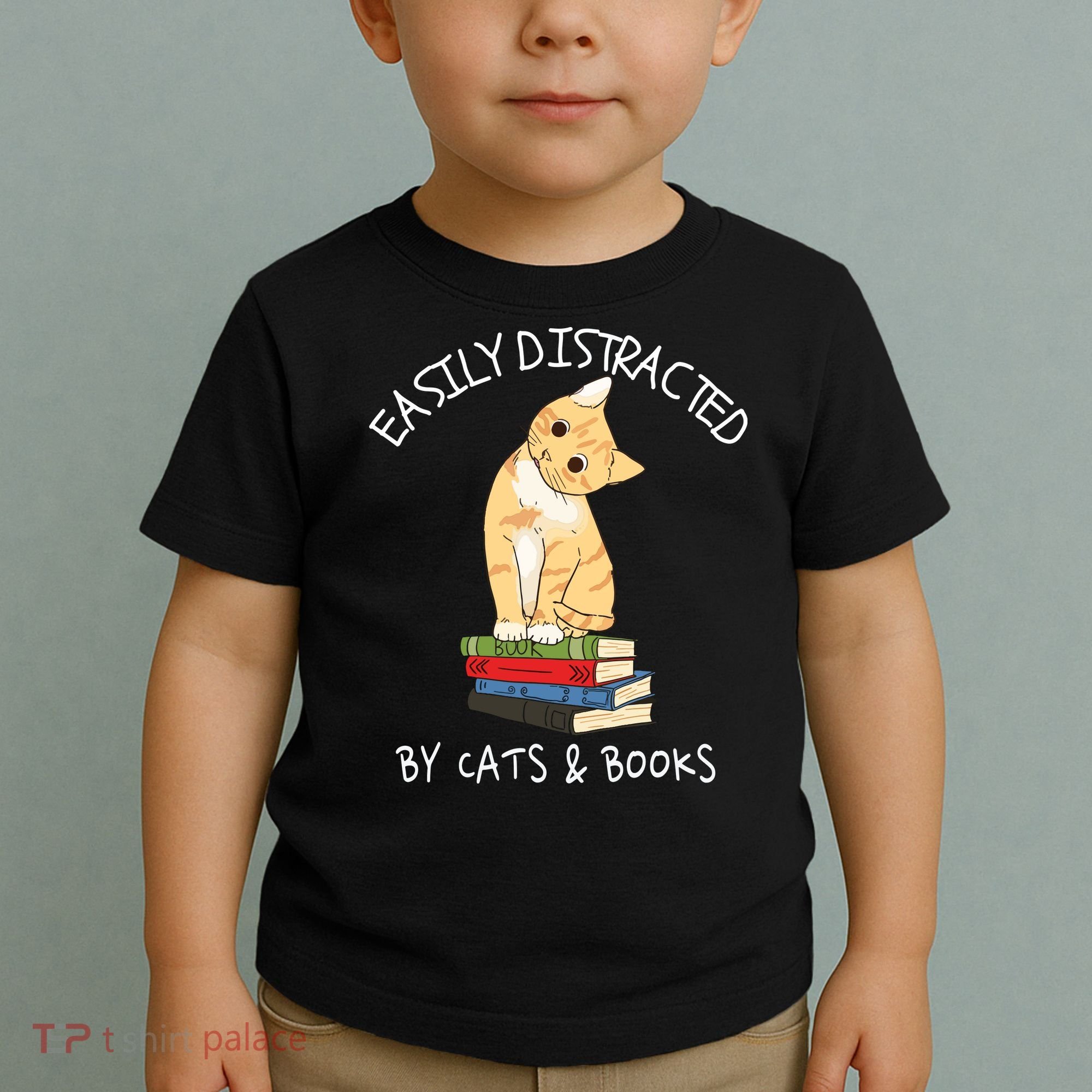 Easily Distracted By Cats And Books Cat & Book Lover Toddler T-Shirt