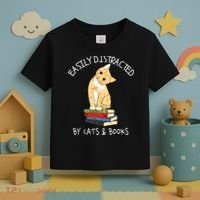 Easily Distracted By Cats And Books Cat & Book Lover Toddler T-Shirt thumb 3