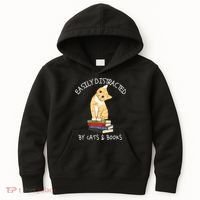 Easily Distracted By Cats And Books Cat & Book Lover Kids Hoodie thumb 0
