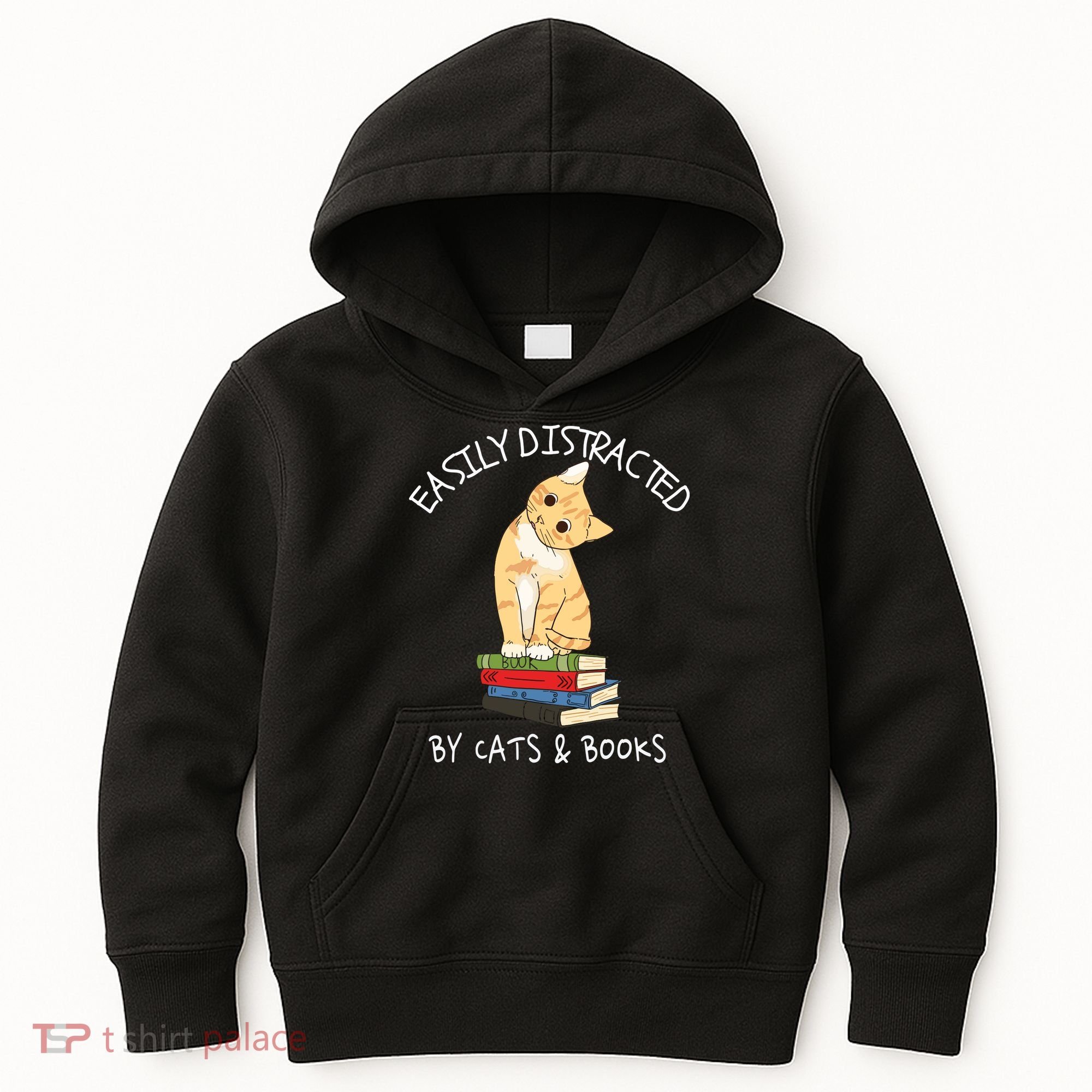 Easily Distracted By Cats And Books Cat & Book Lover Kids Hoodie