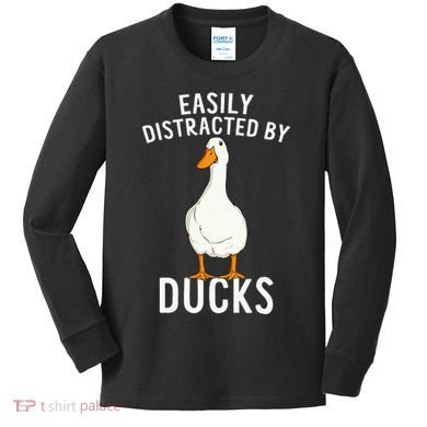 Easily Distracted By Ducks Funny Duck Lover Kids Long Sleeve Shirt