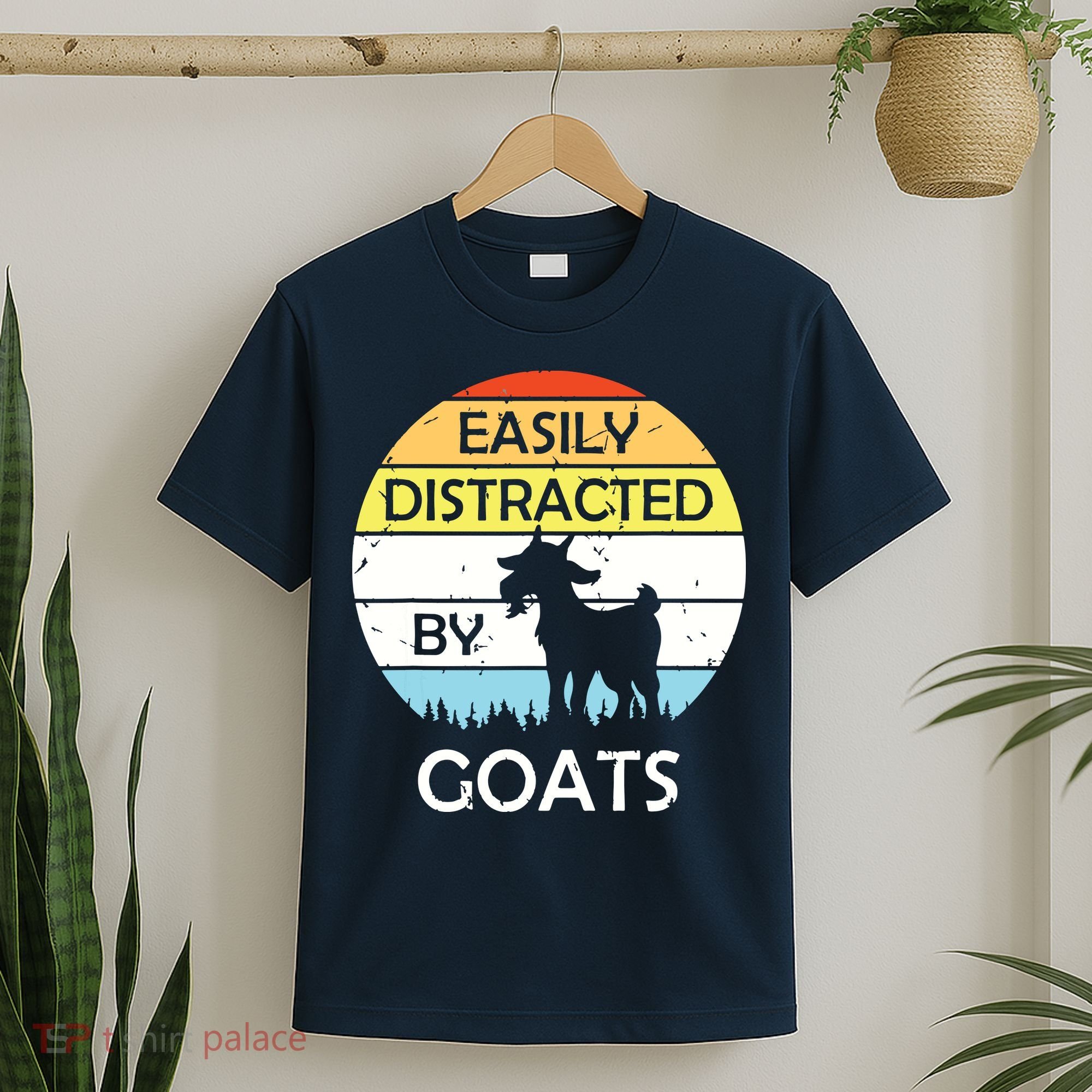 Easily Distracted By Goats Retro Vintage Funny Goat Lover T-Shirt