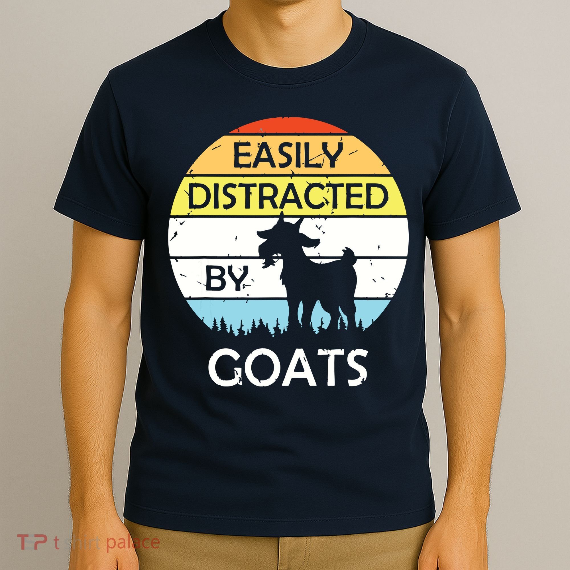 Easily Distracted By Goats Retro Vintage Funny Goat Lover T-Shirt