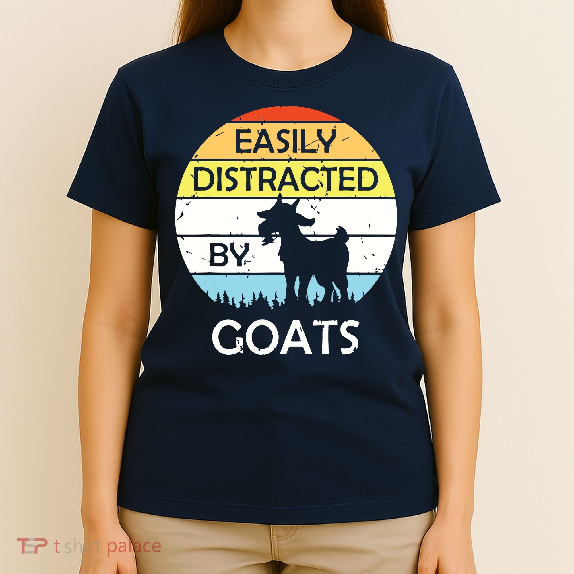Easily Distracted By Goats Retro Vintage Funny Goat Lover T-Shirt