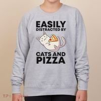 Easily Distracted By Cats And Pizza Kawaii Cat Lovers Gift Women's Sweatshirt thumb 0