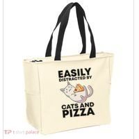 Easily Distracted By Cats And Pizza Kawaii Cat Lovers Gift Tote Bag thumb 2
