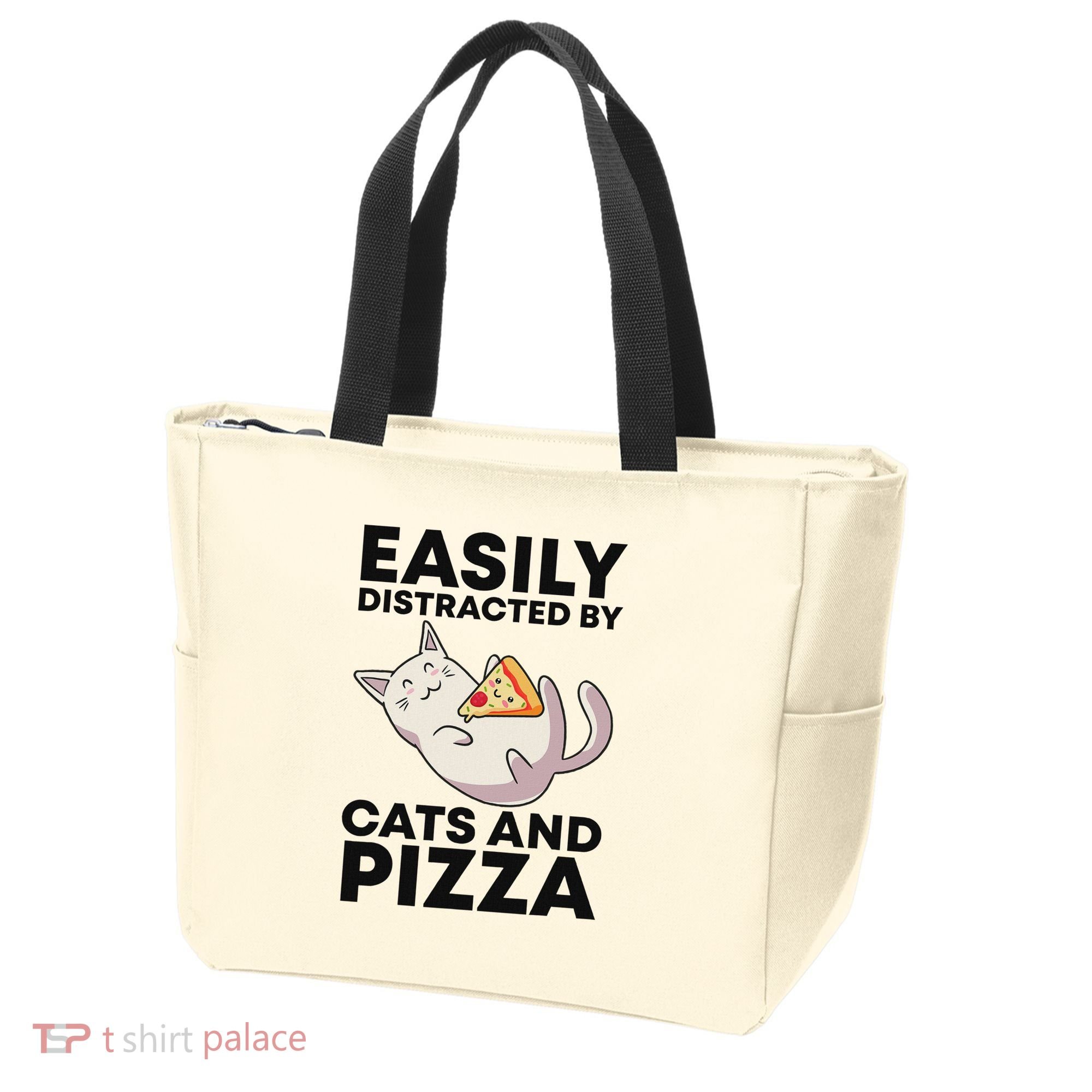 Easily Distracted By Cats And Pizza Kawaii Cat Lovers Gift Tote Bag