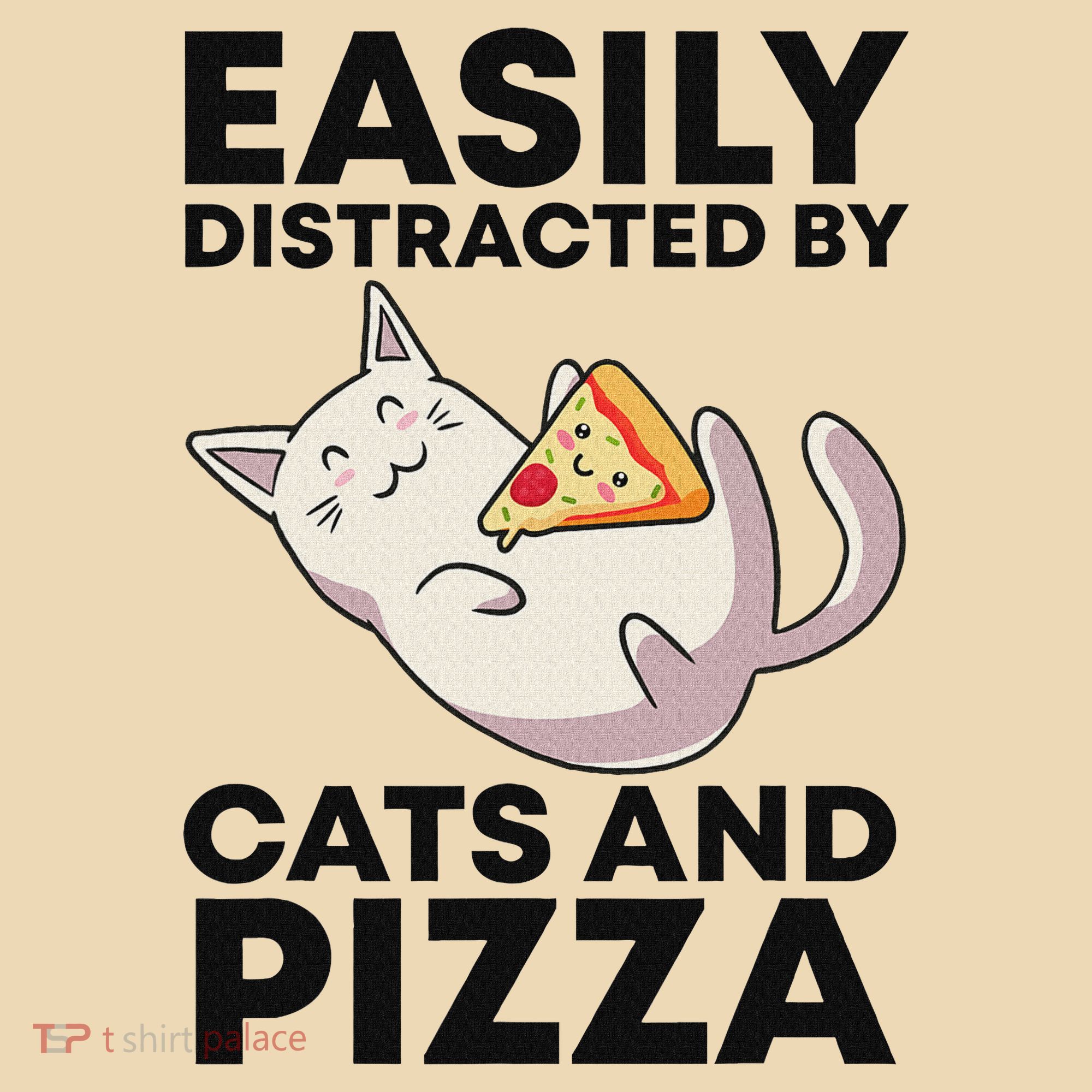 Easily Distracted By Cats And Pizza Kawaii Cat Lovers Gift Tote Bag