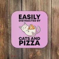 Easily Distracted By Cats And Pizza Kawaii Cat Lovers Gift Coaster thumb 0