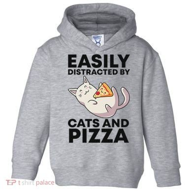Easily Distracted By Cats And Pizza Kawaii Cat Lovers Gift Toddler Hoodie