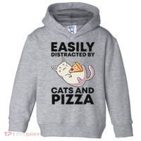Easily Distracted By Cats And Pizza Kawaii Cat Lovers Gift Toddler Hoodie thumb 0