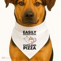 Easily Distracted By Cats And Pizza Kawaii Cat Lovers Gift USA-Made Doggie Bandana thumb 1
