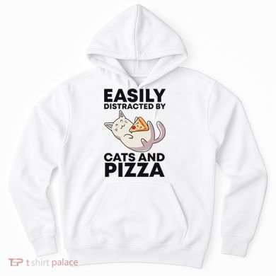 Easily Distracted By Cats And Pizza Kawaii Cat Lovers Gift Hoodie