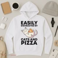 Easily Distracted By Cats And Pizza Kawaii Cat Lovers Gift Hoodie thumb 3