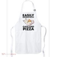 Easily Distracted By Cats And Pizza Kawaii Cat Lovers Gift Apron thumb 0