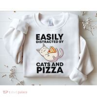 Easily Distracted By Cats And Pizza Kawaii Cat Lovers Gift Sweatshirt thumb 2