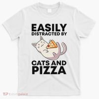 Easily Distracted By Cats And Pizza Kawaii Cat Lovers Gift T-Shirt thumb 0