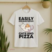 Easily Distracted By Cats And Pizza Kawaii Cat Lovers Gift T-Shirt thumb 2