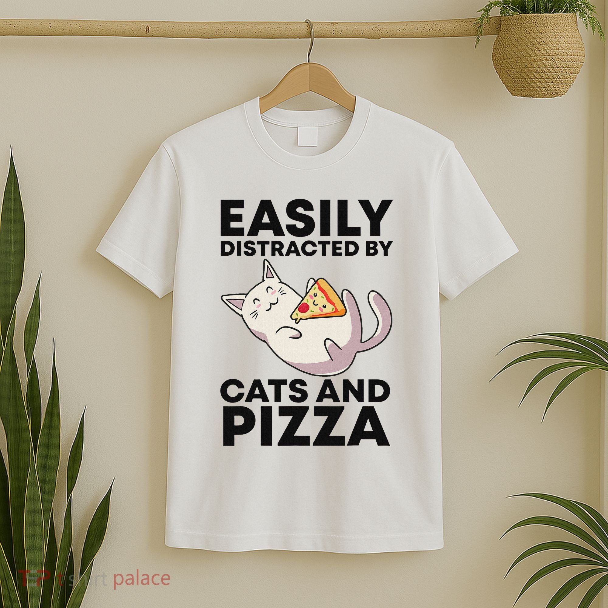 Easily Distracted By Cats And Pizza Kawaii Cat Lovers Gift T-Shirt
