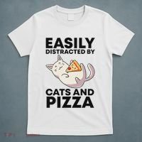 Easily Distracted By Cats And Pizza Kawaii Cat Lovers Gift T-Shirt thumb 5