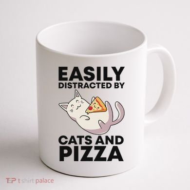 Easily Distracted By Cats And Pizza Kawaii Cat Lovers Gift Coffee Mug back
