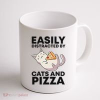 Easily Distracted By Cats And Pizza Kawaii Cat Lovers Gift Coffee Mug thumb 1