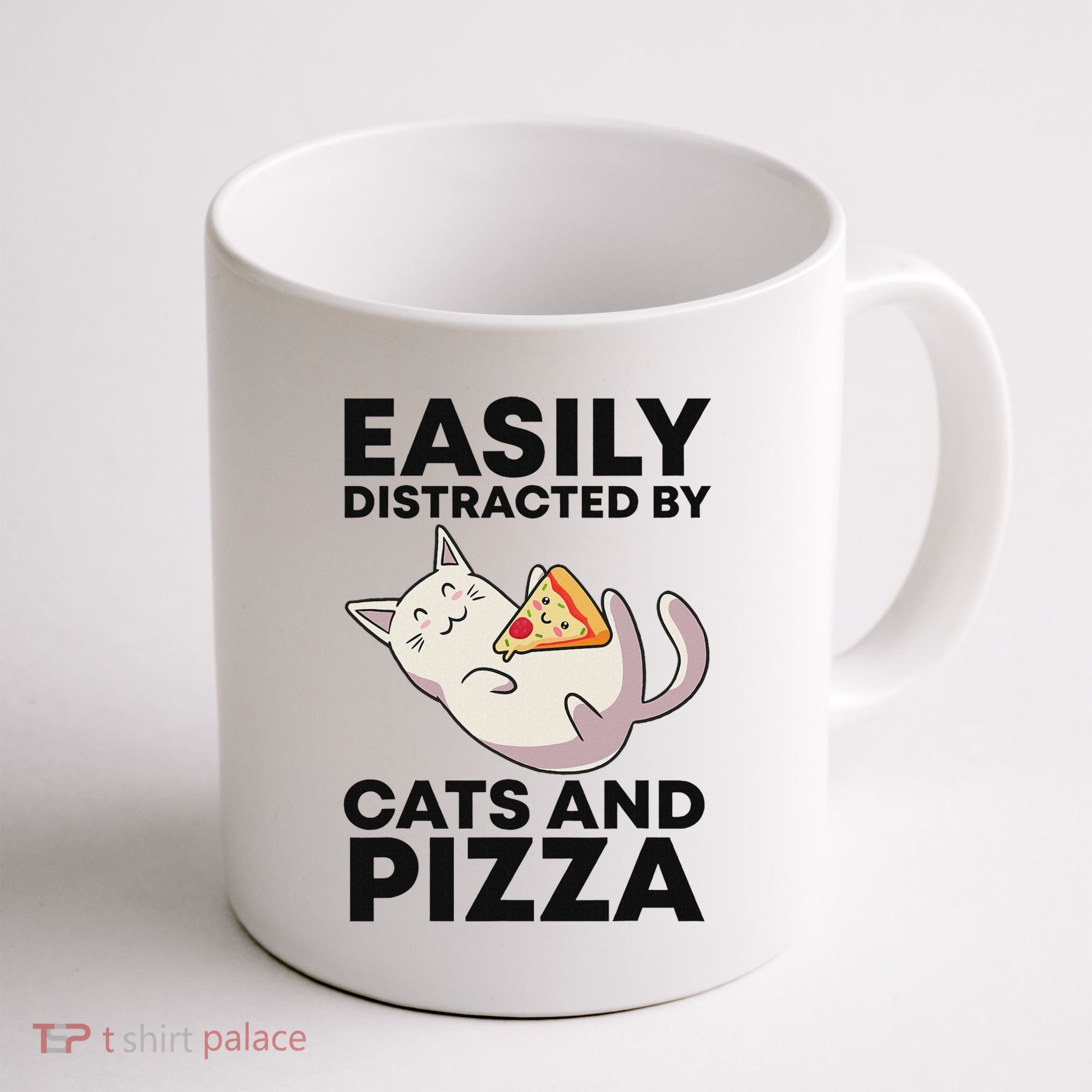 Easily Distracted By Cats And Pizza Kawaii Cat Lovers Gift Coffee Mug