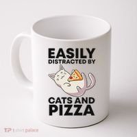 Easily Distracted By Cats And Pizza Kawaii Cat Lovers Gift Coffee Mug thumb 0