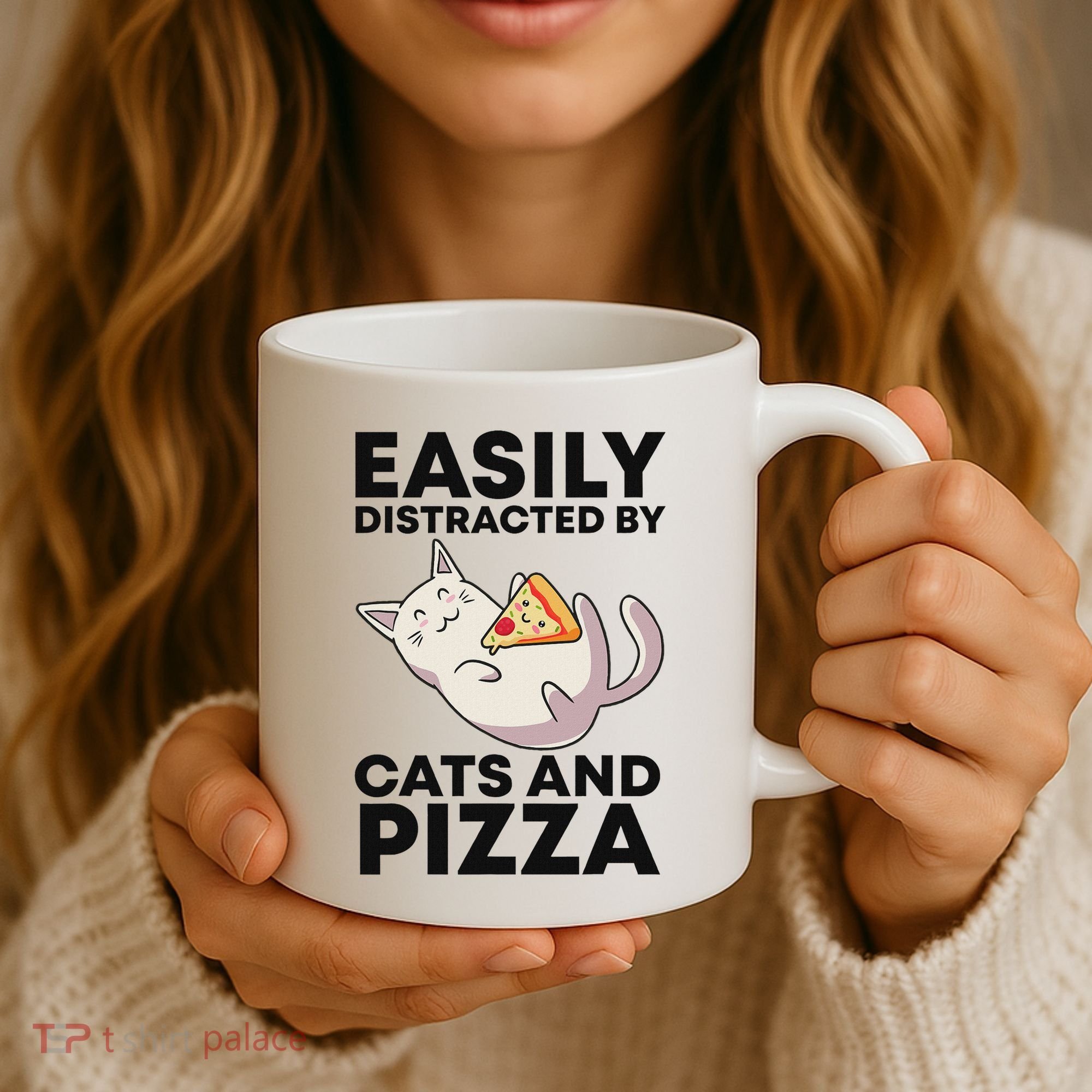 Easily Distracted By Cats And Pizza Kawaii Cat Lovers Gift Coffee Mug