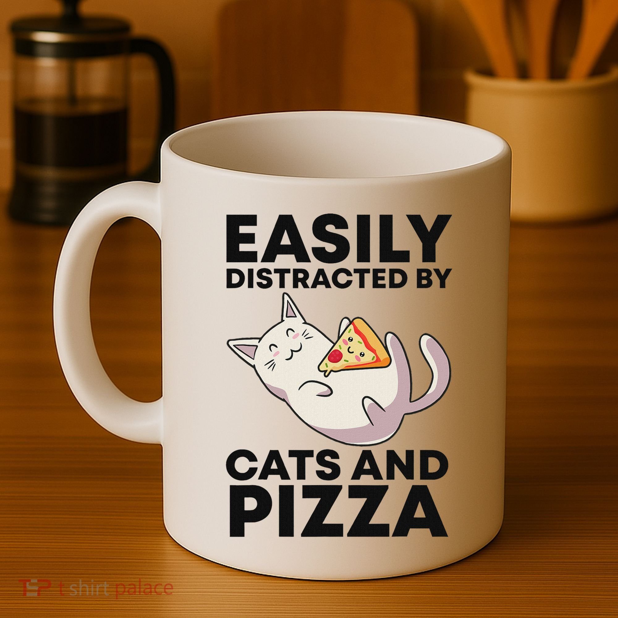 Easily Distracted By Cats And Pizza Kawaii Cat Lovers Gift Coffee Mug