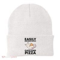 Easily Distracted By Cats And Pizza Kawaii Cat Lovers Gift Beanie thumb 0
