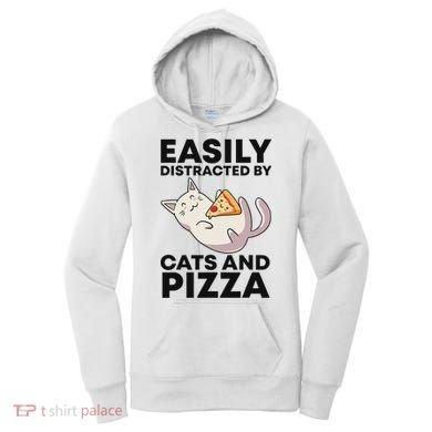 Easily Distracted By Cats And Pizza Kawaii Cat Lovers Gift Women's Hoodie