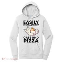 Easily Distracted By Cats And Pizza Kawaii Cat Lovers Gift Women's Hoodie thumb 0