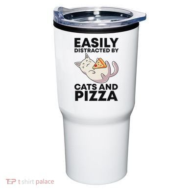 Easily Distracted By Cats And Pizza Kawaii Cat Lovers Gift Tumbler