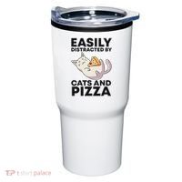 Easily Distracted By Cats And Pizza Kawaii Cat Lovers Gift Tumbler thumb 0