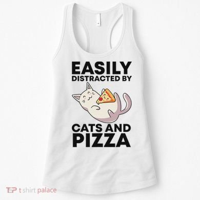 Easily Distracted By Cats And Pizza Kawaii Cat Lovers Gift Women's Tank Top