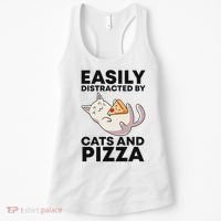 Easily Distracted By Cats And Pizza Kawaii Cat Lovers Gift Women's Tank Top thumb 0