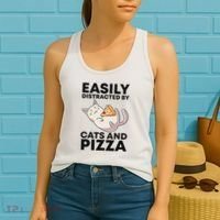 Easily Distracted By Cats And Pizza Kawaii Cat Lovers Gift Women's Tank Top thumb 2