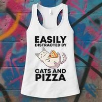 Easily Distracted By Cats And Pizza Kawaii Cat Lovers Gift Women's Tank Top thumb 3