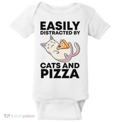 Easily Distracted By Cats And Pizza Kawaii Cat Lovers Gift Baby Bodysuit