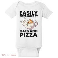 Easily Distracted By Cats And Pizza Kawaii Cat Lovers Gift Baby Bodysuit thumb 0