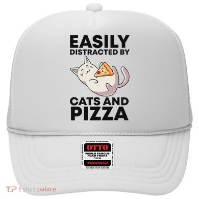 Easily Distracted By Cats And Pizza Kawaii Cat Lovers Gift Hat