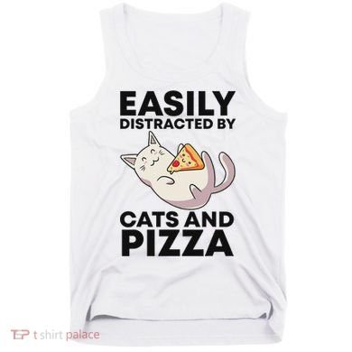 Easily Distracted By Cats And Pizza Kawaii Cat Lovers Gift Tank Top