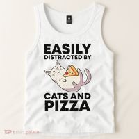 Easily Distracted By Cats And Pizza Kawaii Cat Lovers Gift Tank Top thumb 2