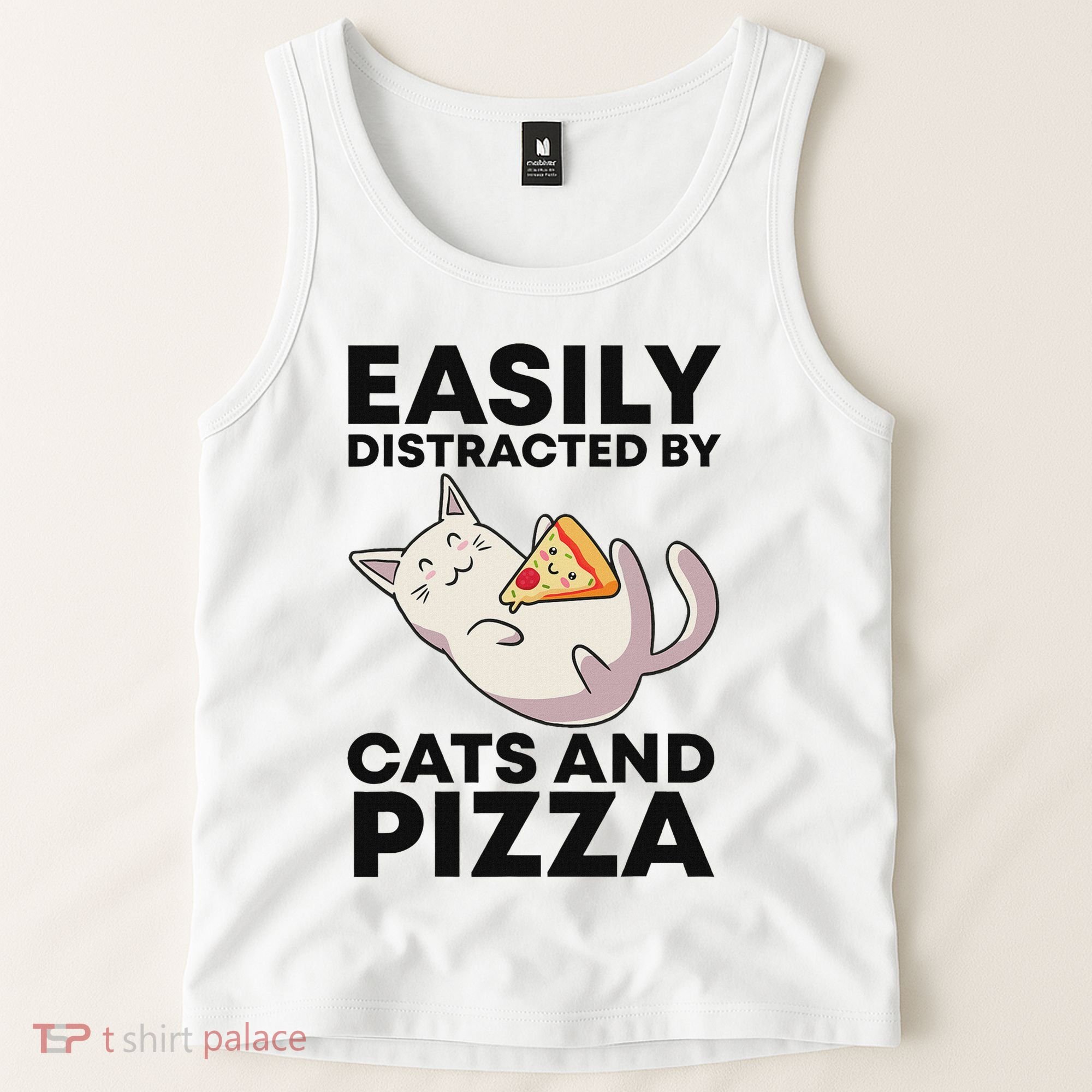 Easily Distracted By Cats And Pizza Kawaii Cat Lovers Gift Tank Top