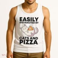 Easily Distracted By Cats And Pizza Kawaii Cat Lovers Gift Tank Top thumb 3