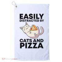 Easily Distracted By Cats And Pizza Kawaii Cat Lovers Gift Golf Towel thumb 0