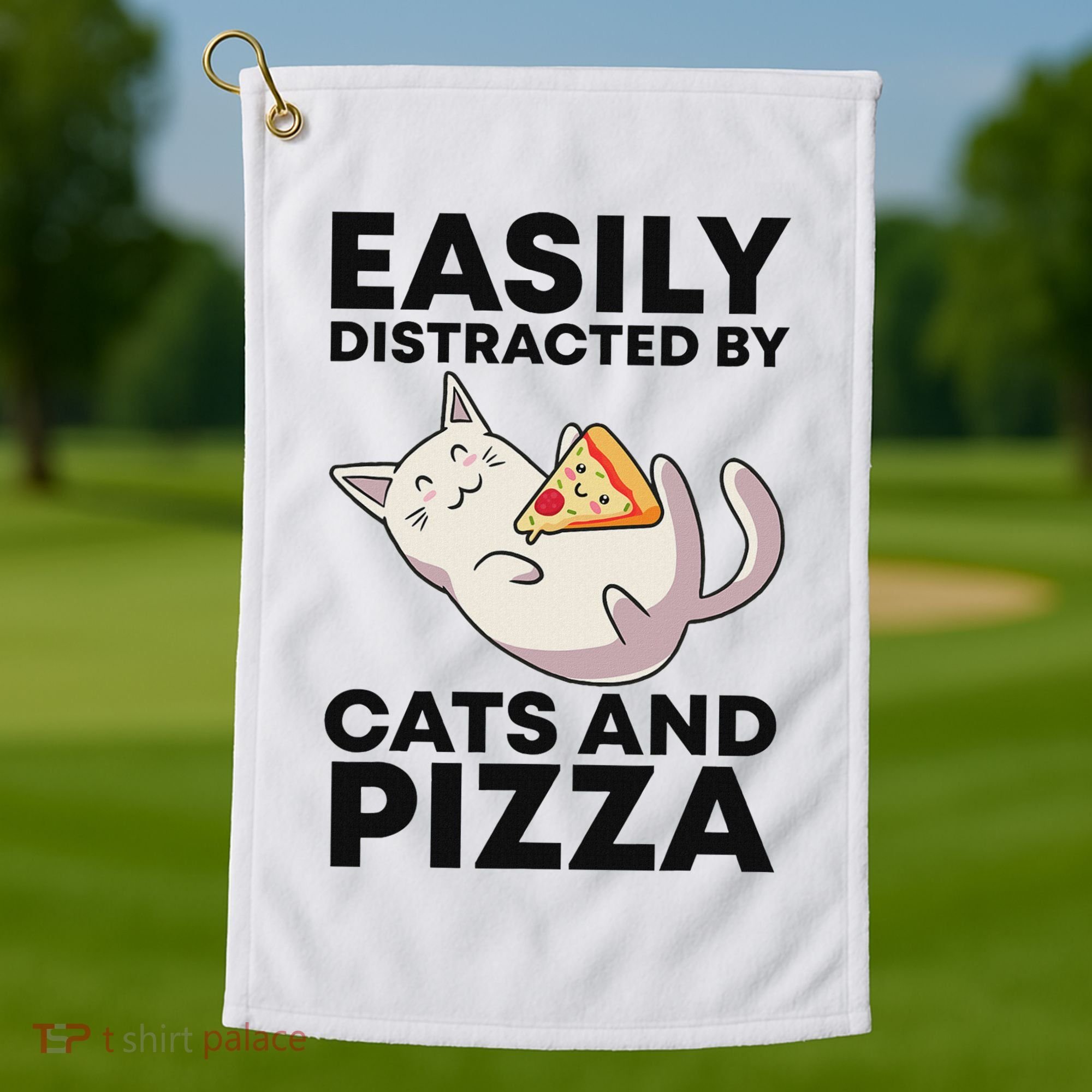 Easily Distracted By Cats And Pizza Kawaii Cat Lovers Gift Golf Towel