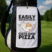 Easily Distracted By Cats And Pizza Kawaii Cat Lovers Gift Golf Towel thumb 2