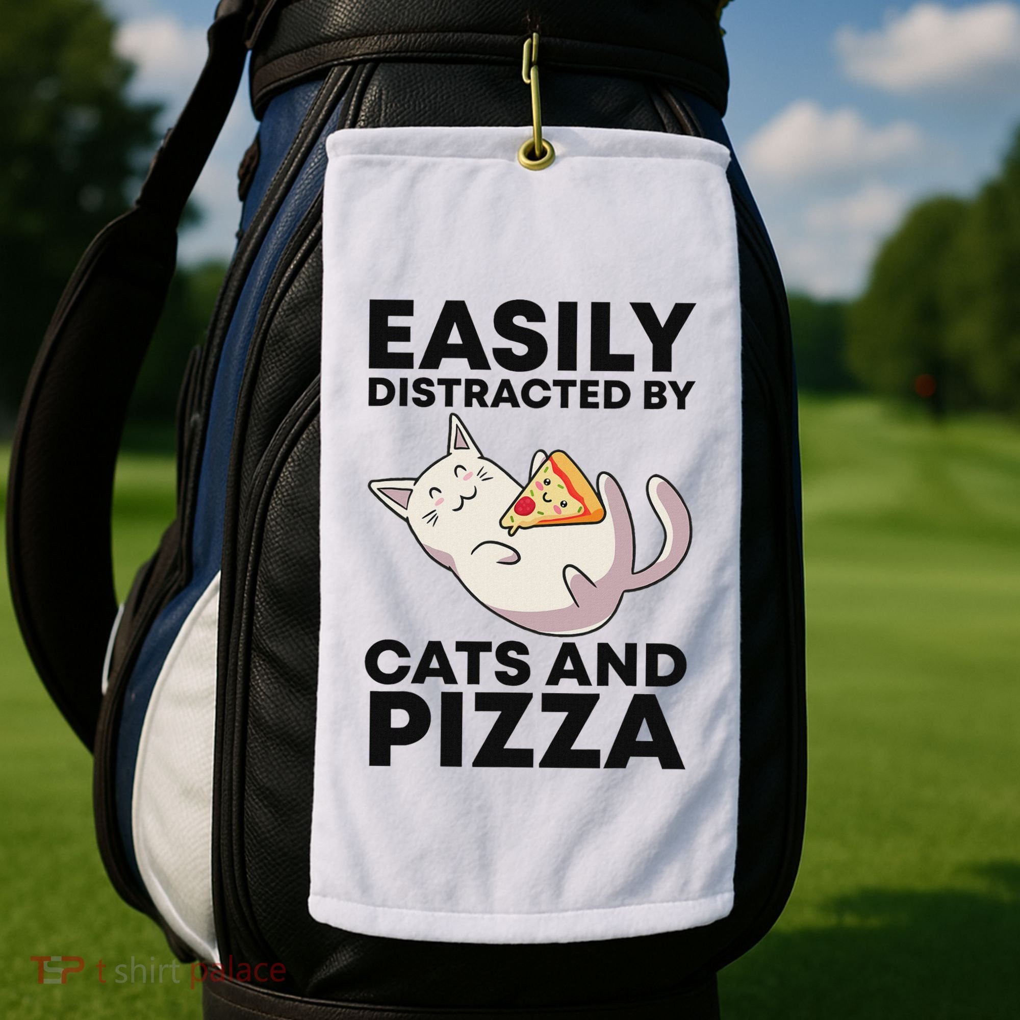 Easily Distracted By Cats And Pizza Kawaii Cat Lovers Gift Golf Towel